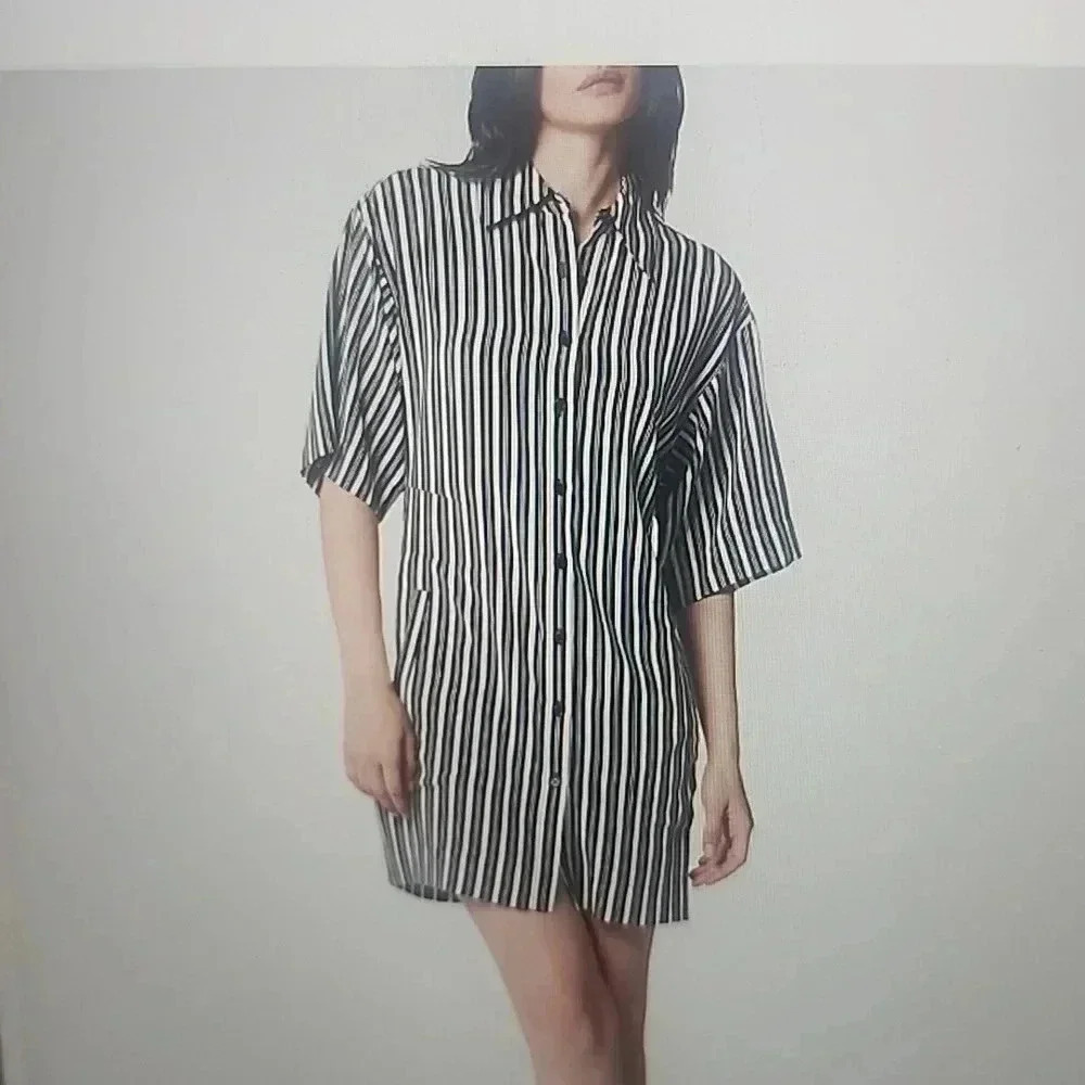 EQUIPMENT ETIENNA STRIPED 100% SILK BUTTON FRONT SIZE M